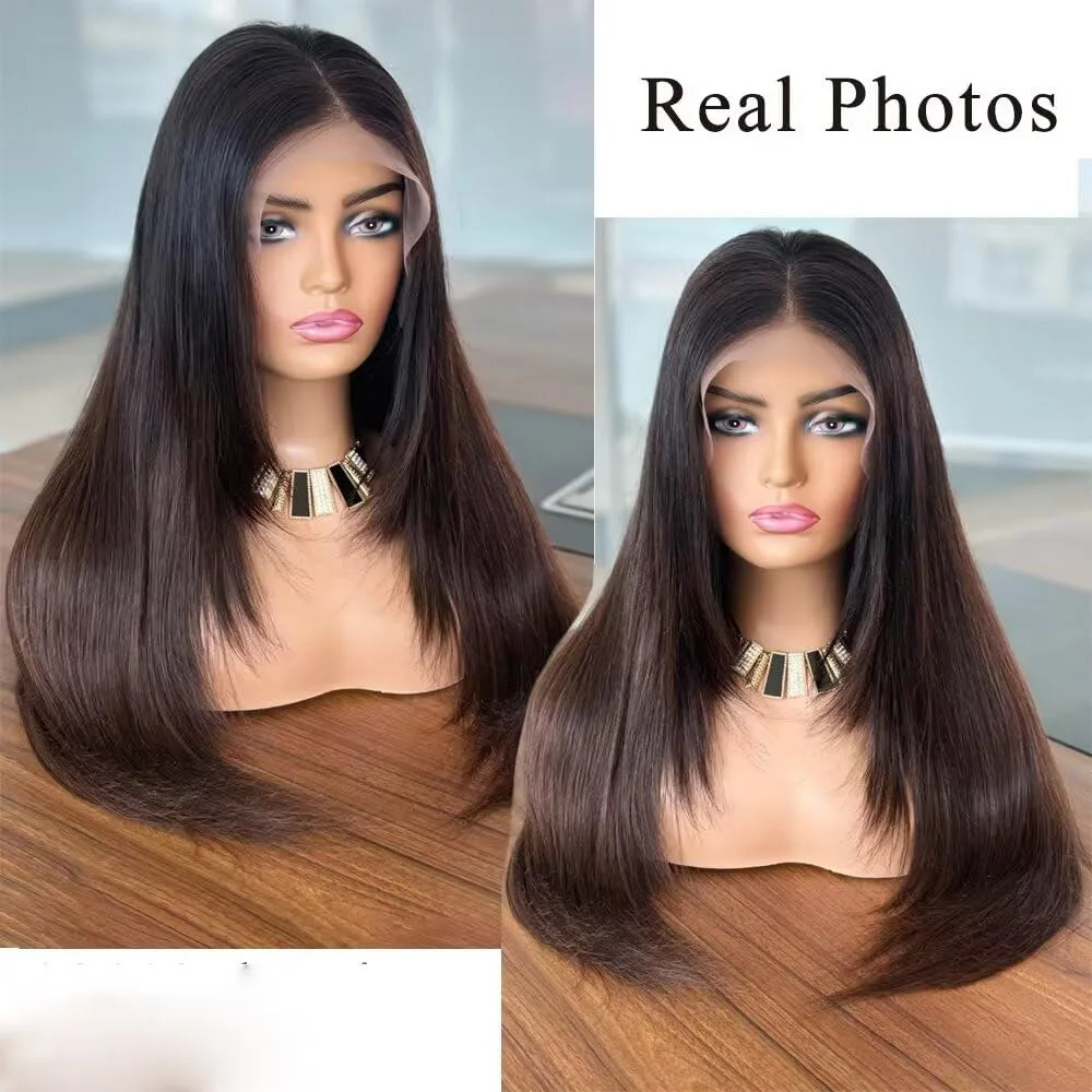 Ombre Brown Straight Human Hair Wigs for Women 180 Density Lace Front Wig Pre Plucked Brazilian Hair Natural Lace Frontal Wig