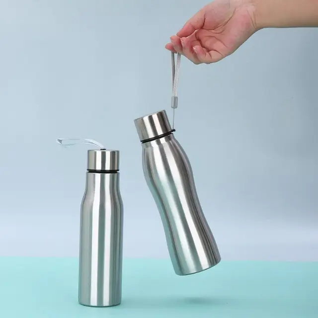 750ml/1000ml Sports Water Bottles Stainless Steel Single-layer Outdoor Drink Bottles Large Capacity with Lift Rope 2