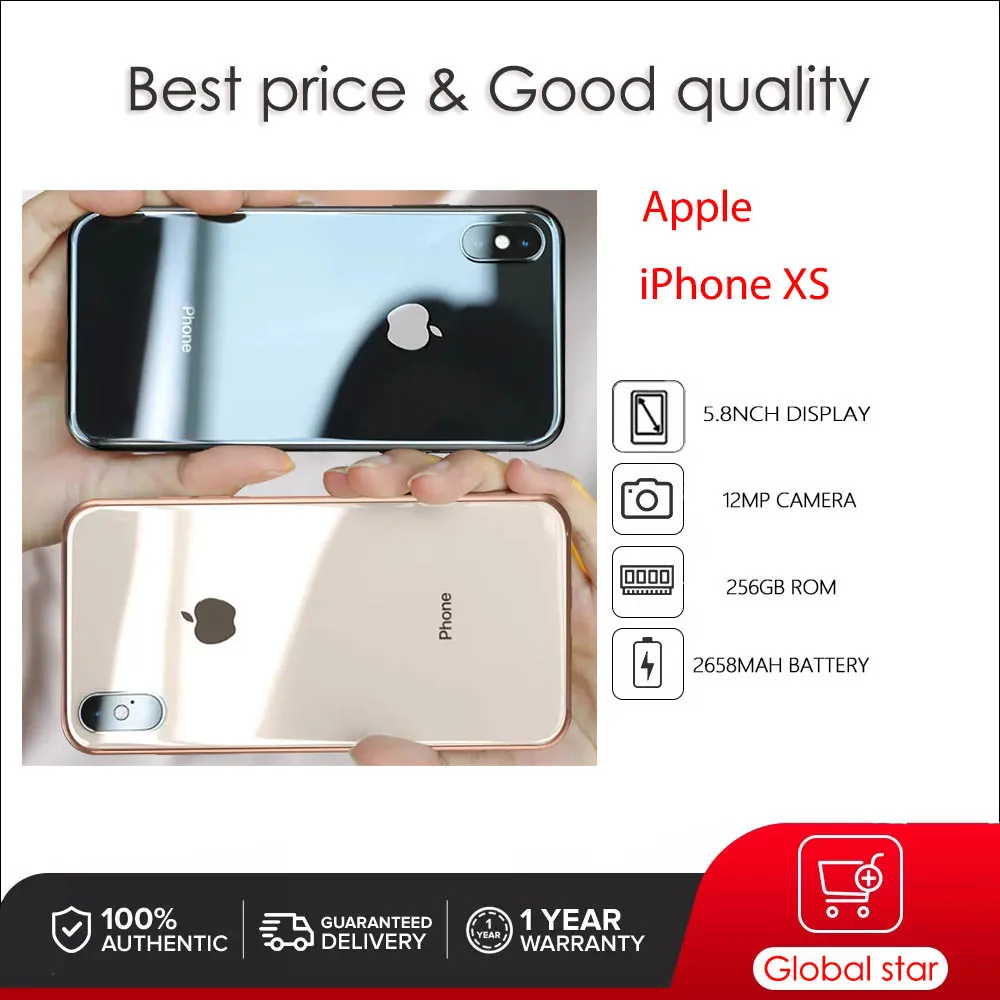 

Original Apple iPhone XS Face ID Unlocked Used IOS A12 5.8" 64/256GB ROM 2658mAh Cellphone 12MP Smartphone