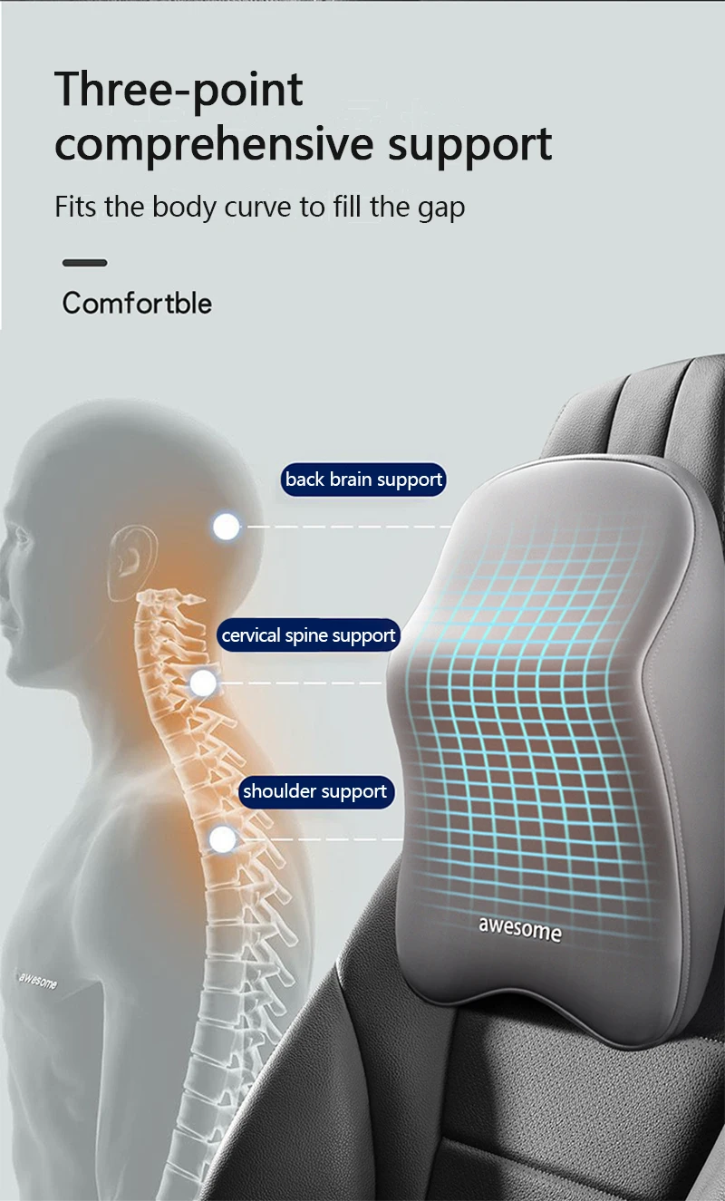 AIXIMA Coussin Lombaire Voiture Mousse Mémoire De Forme - Soutien Dos Ergonomique Gris - Coussin Siège Bureau & Auto Confortable