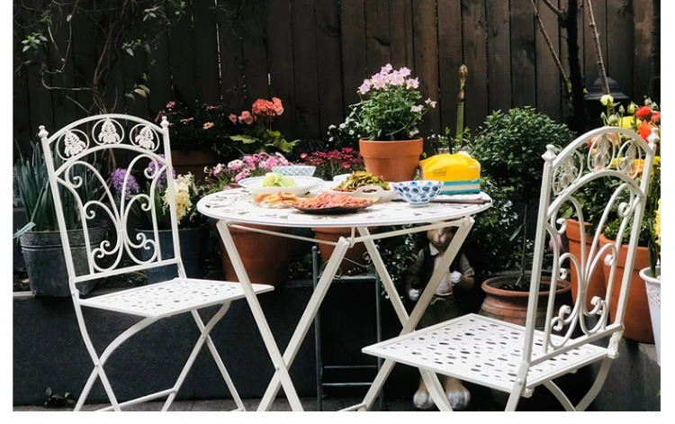 Description Picture 3 of itemNordic Table and Chair Furniture Three-Piece Combination Garden Balcony Terrace Iron Foldable Leisure Outdoor Design Chair Set