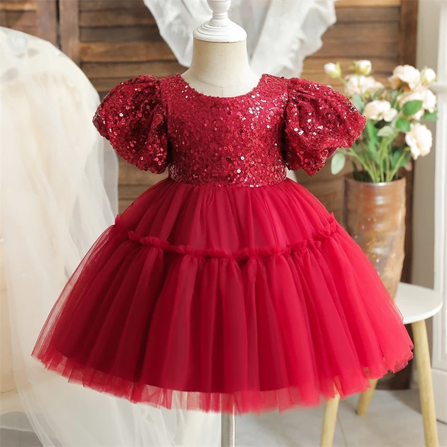 Shop Kids Girls Dark Red Sequins Embroidered Gown Festive Wear Online at  Best Price | Cbazaar