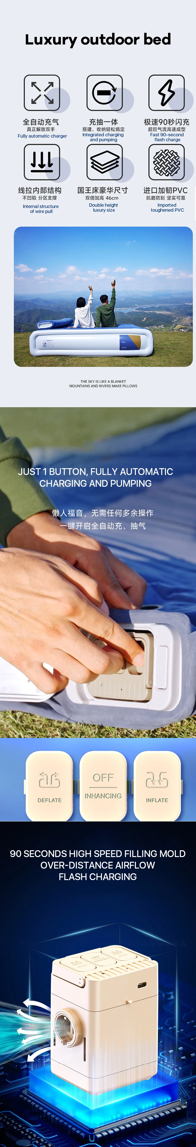 Description Picture 2 of itemQuality Premium Luxury Bedroom Furniture Comfort Top Flock Raised King size Kingsize Inflatable Air Bed Mattress For Sale