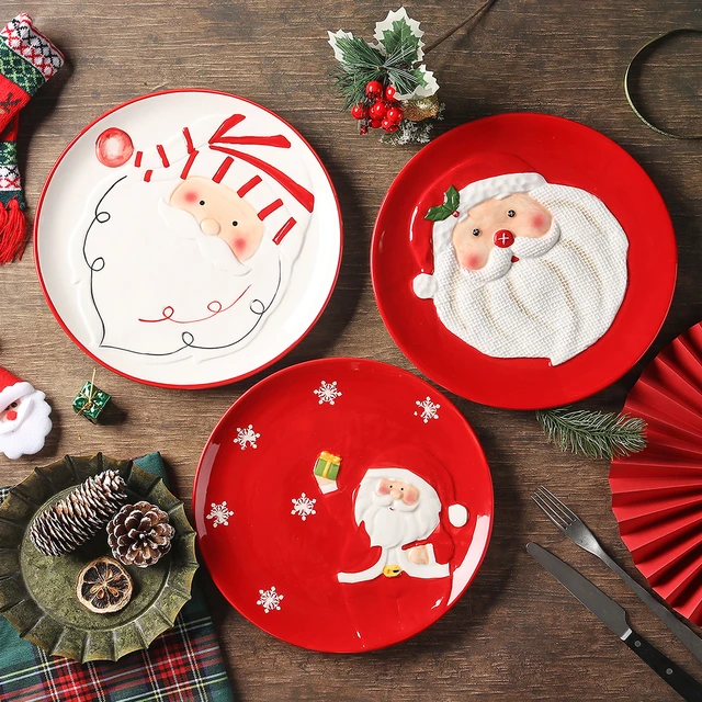 Christmas Party Dinnerware Ceramic 12 Inch Plate 5inch Bowls 8inch Dish  Santa Claus Under Glazed Porcelain Nordic Food Container