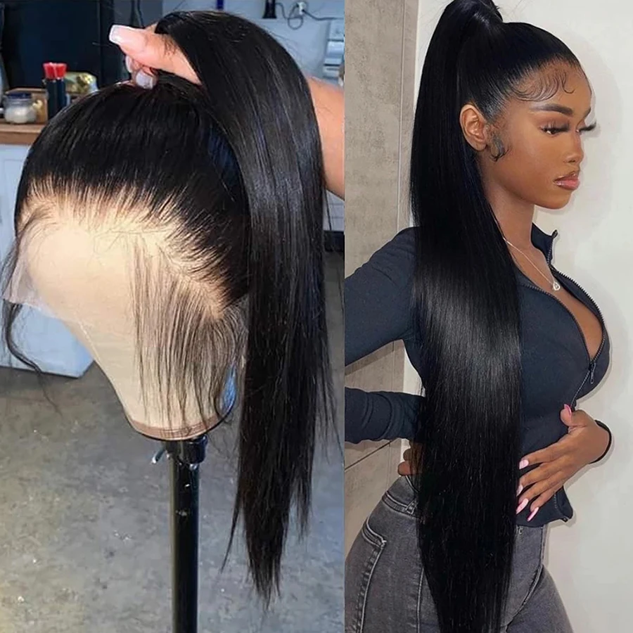 

Straight Lace Front Wigs Human Hair Cheap Mylockme Pre Plucked 32 Inches Straight Brazilian 13x4 Lace Frontal Human Hair Wig