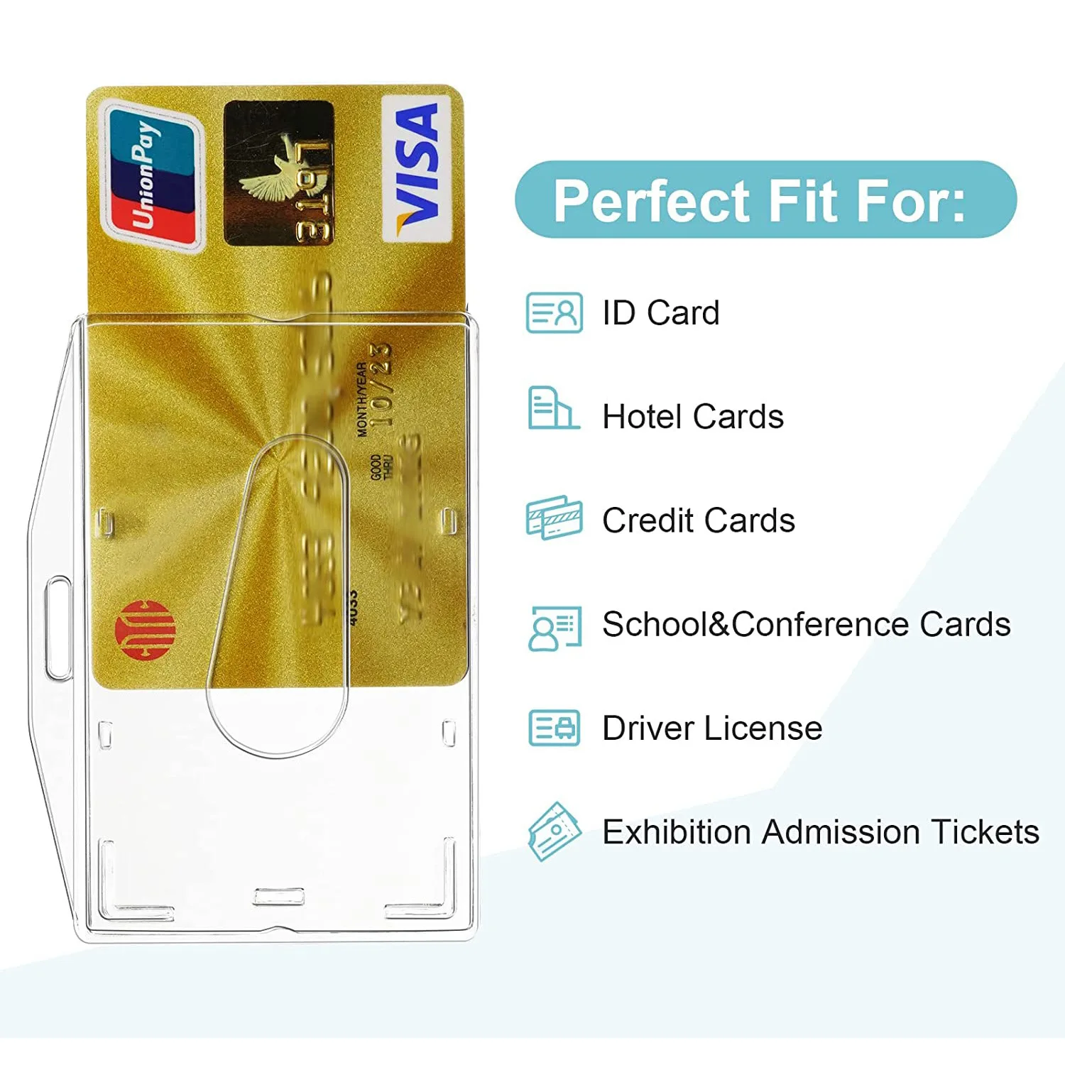 Card Holder Credit Card Holder 1pcs Hard Plastic Transparent Card Case Holder Work Card Id Badge Holder Double-Sided Vertical Clear Id Cover Shell