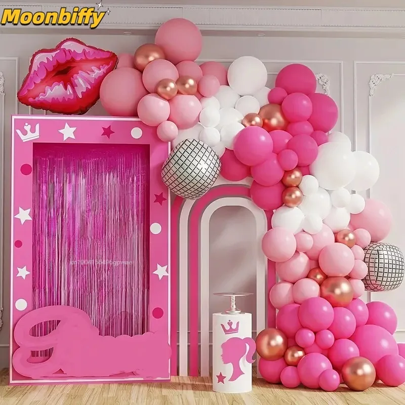 129pcsPinkPrincessBalloonGarlandArchKitHotPinkGirlsBirthday