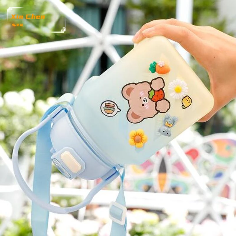

1200ml-1300ml Water Bottle with Straw for Girls Plastic Cute Water Cup Female Children Summer Outdoor Sports Portable Drinkware