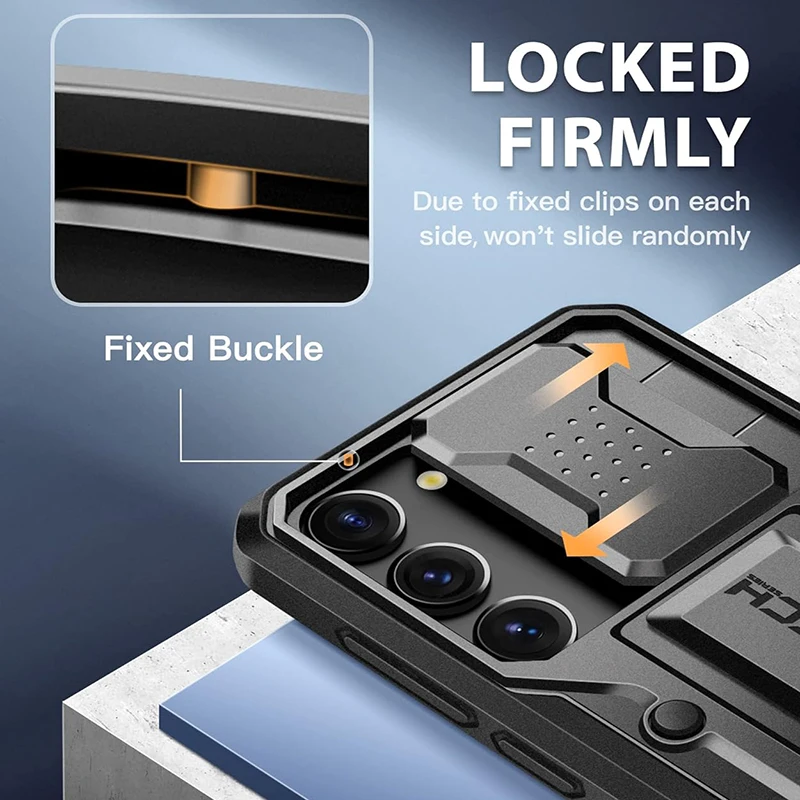 For Samsung Galaxy S23 phone case with Sliding Camera Lens Cover Drop Protection Rugged Shockproof Phone Case with Kickstand