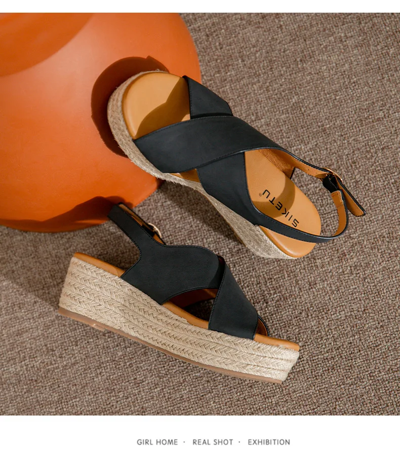 Summer Women Sandals 2022 New Fashion Wedges Super High Heel Sandals Buckle Round Toe Open Toes Ladies Footwear