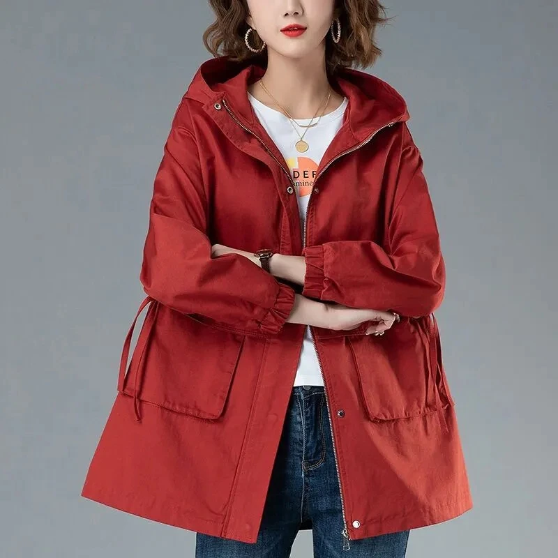 Women Spring Autumn Trench Jacket Female Mid-Length 2022 New Korean Slim Hooded Casual Student Women Texture CoatA1121