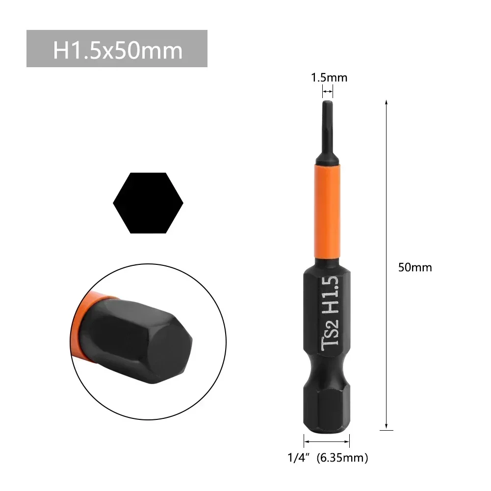 Screwdriver Bit 1pc 50mm Hex Head 1/4 Hex Quick Change Impact Driver Magnetic Drill Bits H1.5 H2.0 H2.5 H3 H4 H5 H6
