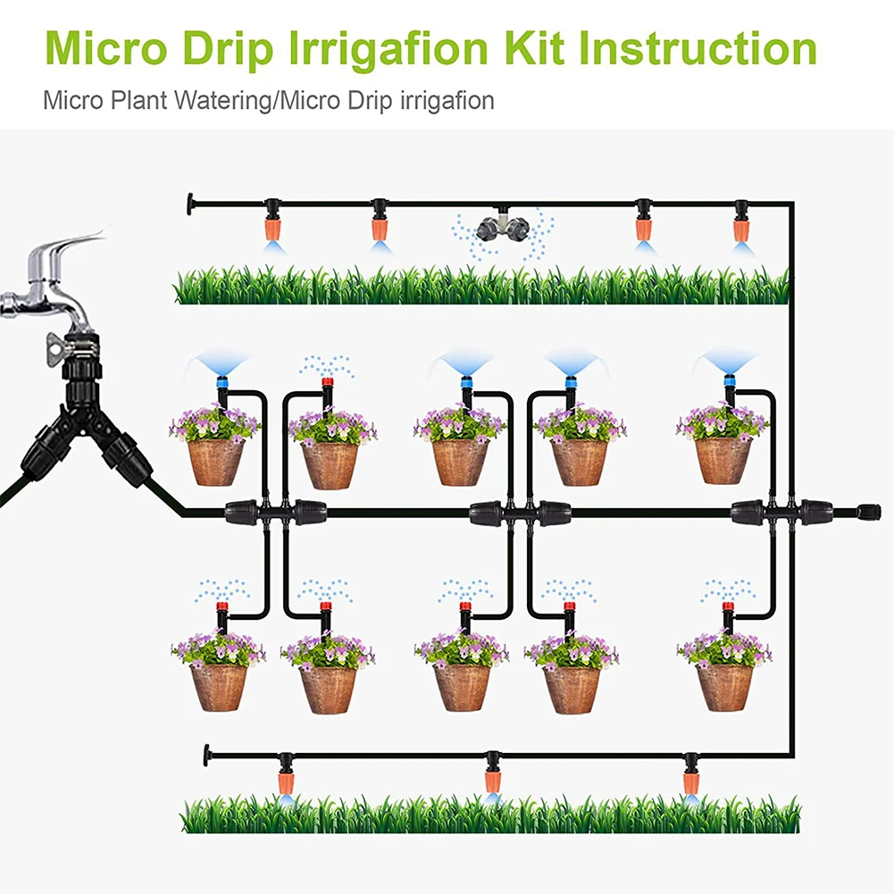 200FT Automatic Garden Watering Misting System with 1/4 Inch 1/2 Inch Irrigation Tubing Hose for Greenhouse Yard Lawn Plant