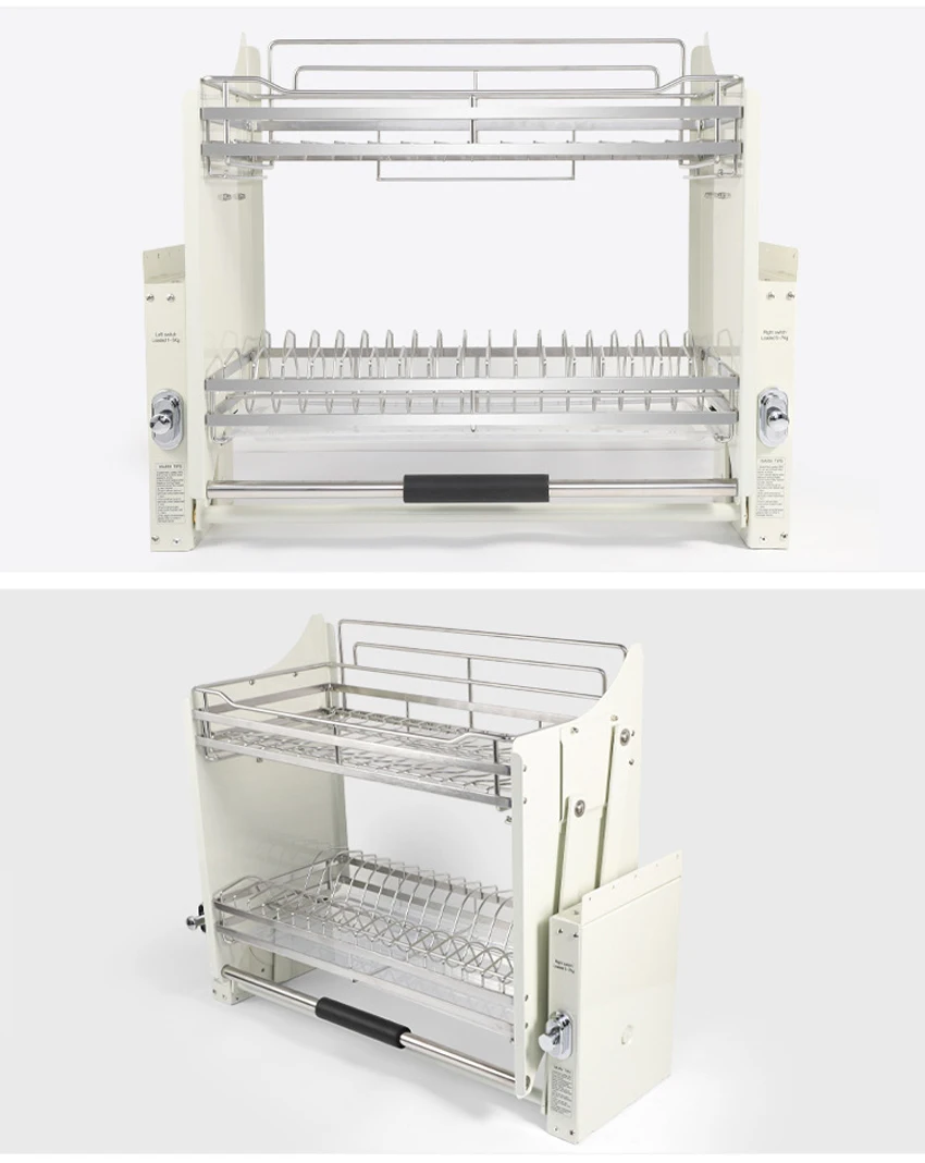 Kitchen Hanging Cabinet Lifting Pull Basket 304 Stainless Steel Dish&Bowl Racks Damping er 4-speed Adjustment Drawer Baskets