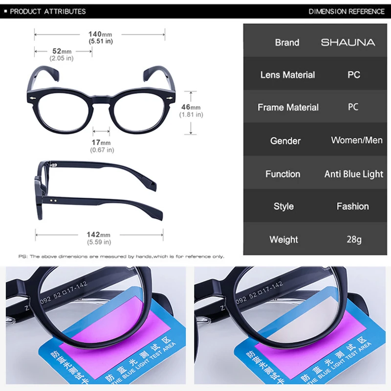 SHAUNA-Lunettes Rondes Anti-Lumière Bleue pour Homme et Femme, Monture Optique, RiSALE