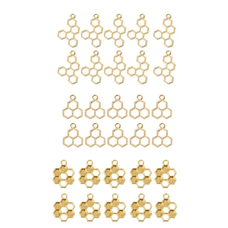 

Q0KE 10 Pcs/Set for Creative Blank Resin Frame Gold Honeycomb Pendant Open Bezel Setting Jewelry Making DIY Arts Crafts Neck