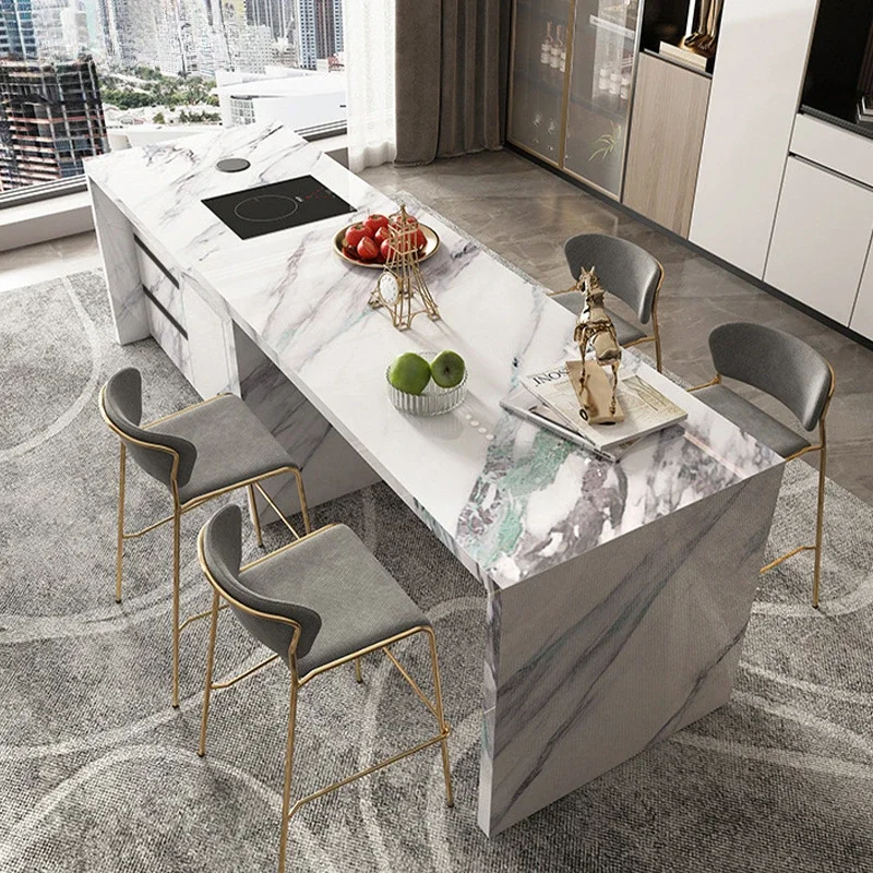 

Modern Luxury Rock Plate Island Table and Dining Table Integrated Household Living Room, High end Bar Counter, Kitchen