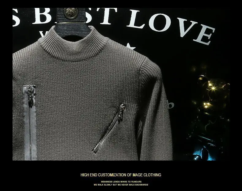 Men Sweater Autumn Winter New Arrival Zipper Solid Color Long Sleeve Fashion Trend Casual Versatile High Neck Knitted Top