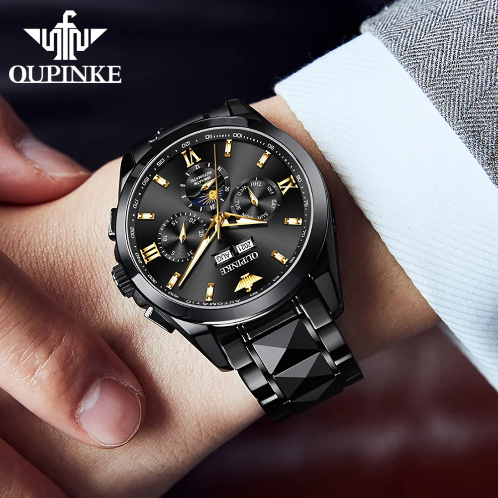 OUPINKE 3201 Moon Phase Mechanical Watch for Men Luxury Top Brand Sapphire Mirror Waterproof Elegant Men's Automatic Wristwatch 3