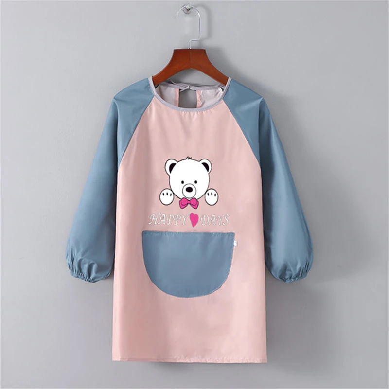 Cartoon Long Sleeved Gown Children's Bib Kids Boys Girls Art Craft Painting Apron Baby Feeding Smock Bib For Student