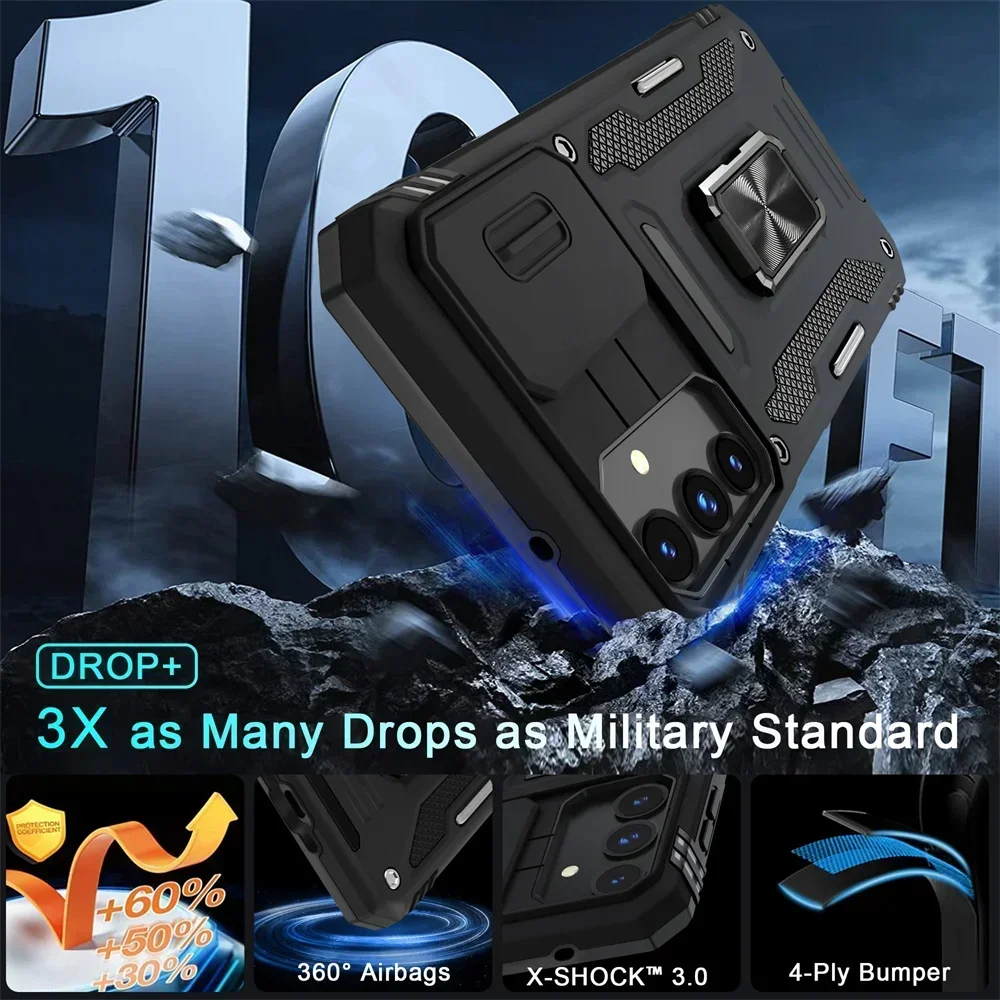 Enhanced Anti-Drop Sliding Camera Protective Phone Case with Metal Ring and Magnetic Stand