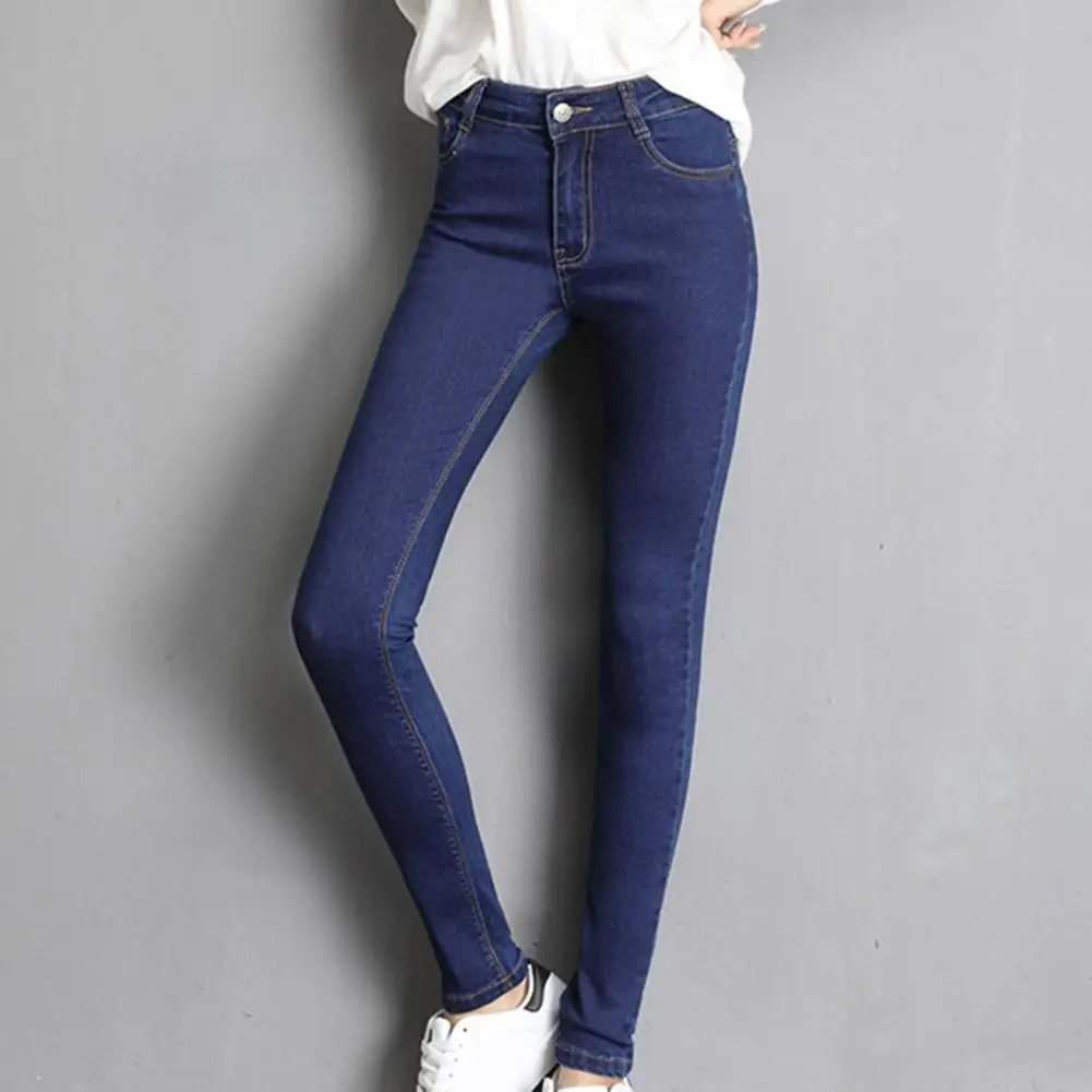 

Women Cotton Blend Jeans High Waist Tummy Control Slim Fit Jeans with Ankle Length Pockets for Women Solid Color Soft Elastic