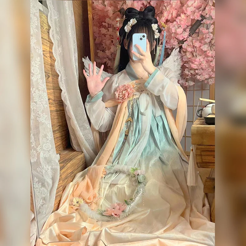

Chinese Traditional Hanfu Dress Suit Chest-length Skirt Hanfu 2023 Chinese New Year Rabbit Embroidery Skirt Suit Cosplay