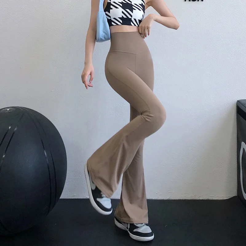 

Women's Yoga Pants Bell-bottoms High Waist Skinny Solid Color Sport Pants Gym Running Fitness Spring/Summer Thin