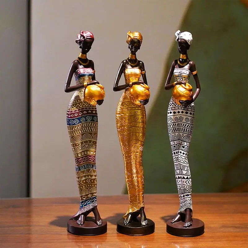 

Resin African Woman Figurines Tribal Lady Statue Exotic Ornaments for Interior Home Living Room Desktop Decorations