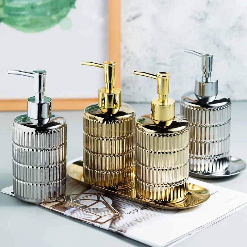 

Золотой дозатор для мыла, ручной дозатор жидкого мыла для ванной комнаты, керамические бутылки для шампуня, 340 мл, одна мл