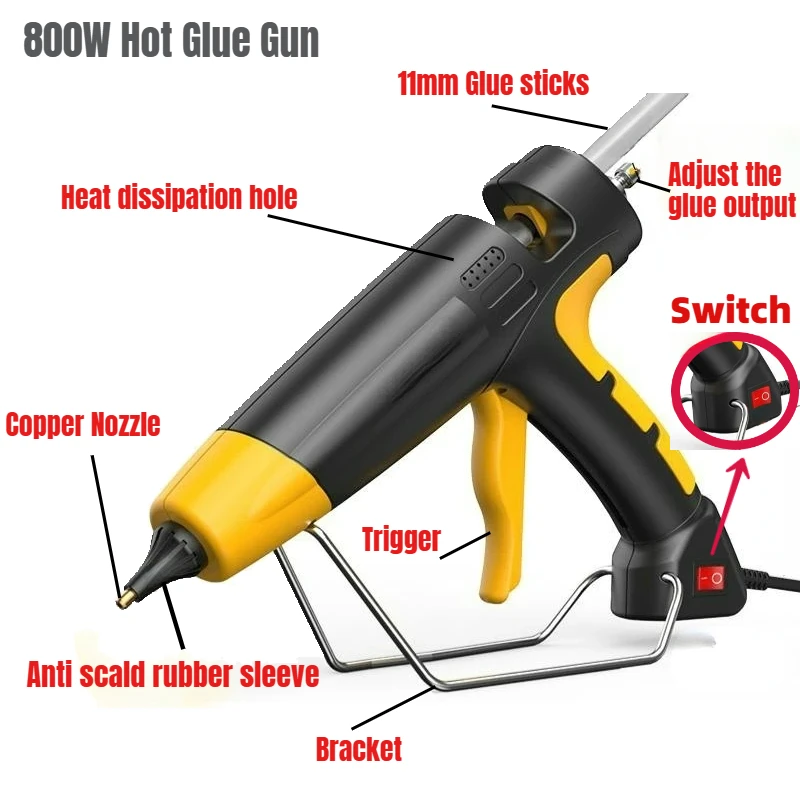 Hot Melt Glue Gun Hot Glue Gun 300w/800w Professional Hot Melt Glue Gun with 11mm Glue Sticks 150w Mini Silicone Gun for 7mm Household DIY Tools Plastic Repair