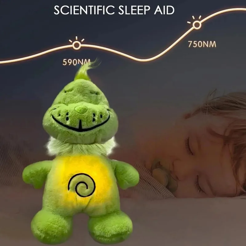 Green Interactive Breathing Plush Toy- Anime Companion Doll with Pulsing Glow Belly,Cuddly Stuffed Animal（without battery）