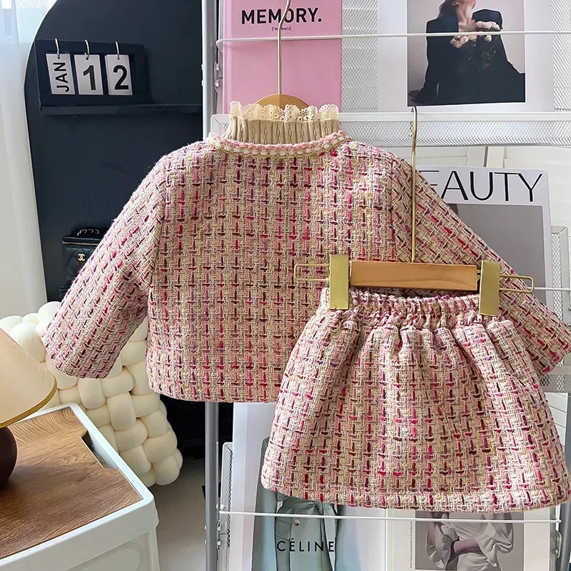 

Winter Girls Clothes Set Autumn Thick Kids Jacket+Skirt Lace Knitted Sweater Bottoming Shirt Princess Kids Clothing 2 3 4 5 6 7Y