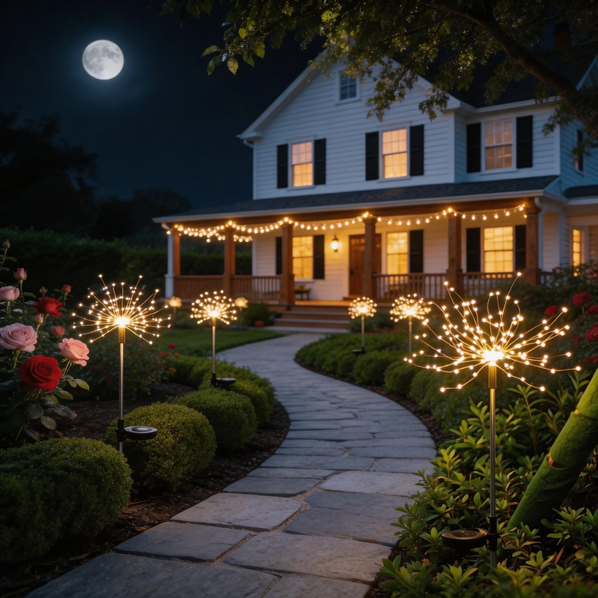 12pcs Solar Multi-Color Garden Lights,90LED Starburst String Lights,8-Mode,Wedding Christmas, Studio Lights for Party Festival