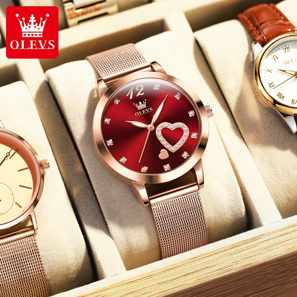 ساعة كوارتز نسائية أوليفز بحب ماسية ، شبكية ، ميلا...