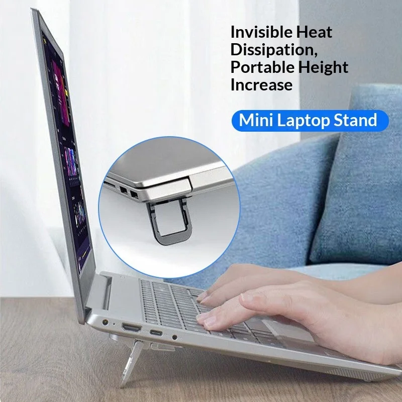 컴팩트한 노트북용 투명 브래킷 한 쌍, 미니 휴대용 높이 조절 가능 발 패드, 냉각 스탠드 베이스 패드