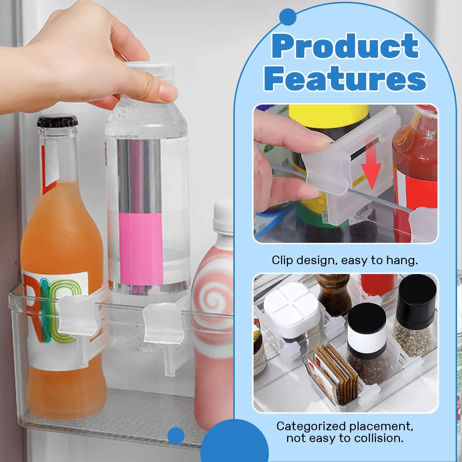Refrigerator Dividers Clip,Adjustable Plastic Organizer Tools,Fridge Door Retractable Snap-on Space Separators Kitchen Storage - 3