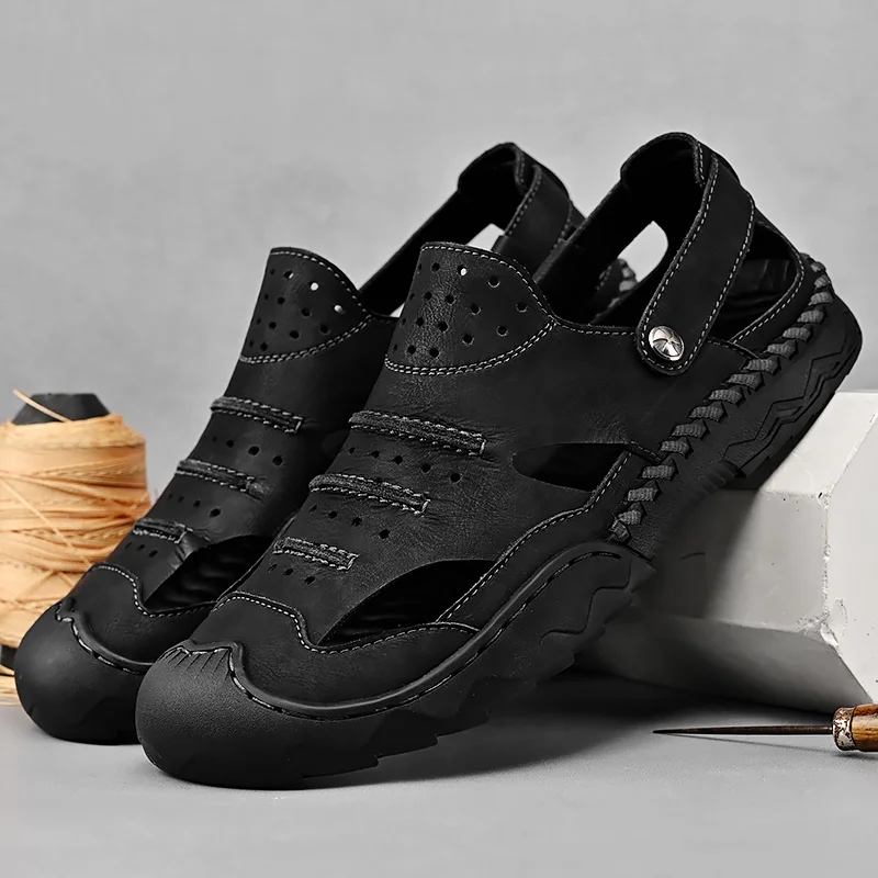 Mens Outdoor Sports Summer Shoes Low Heel Sliders Sandals Summer Men's Beach Shoes_voghion.com