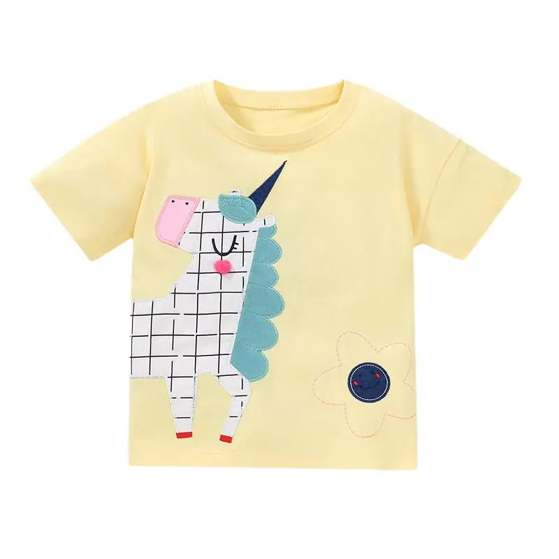 Summer Yellow Blouses Kids Clothes Baby Girls T Shirts Cartoon Unicorn Children's Clothing Cotton Tops Tees