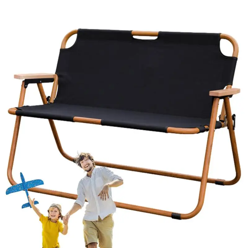 

Double Camping Chair Foldable Loveseat Rustproof Double Seat Strong Load-Bearing Reclining Patio Chairs For Hiking Picnic