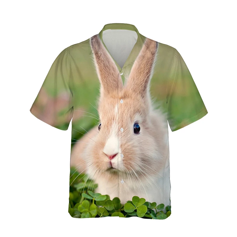 Summer Breathable Rabbit 3d Print Trendy Cool Fashion Hawaiian Shirts Beach Party Tops Short Sleeves Blouses Men's 6XL