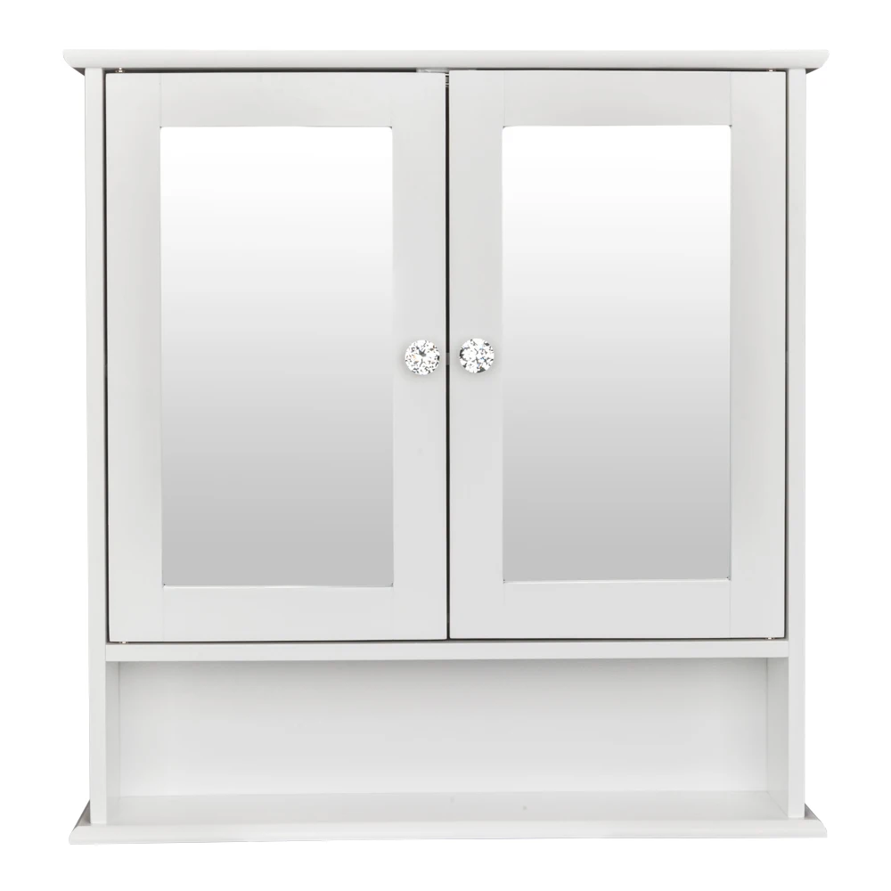 Double Door Mirror Indoor Bathroom Wall Mounted Cabinet Shelf White 1