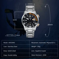 Montre de plongée automatique BERNY pour hommes, super lumineuse, 20 ATM, montre-bracelet de plongée originale, saphir supérieur, sport aquatique, montre mécanique pour homme 6