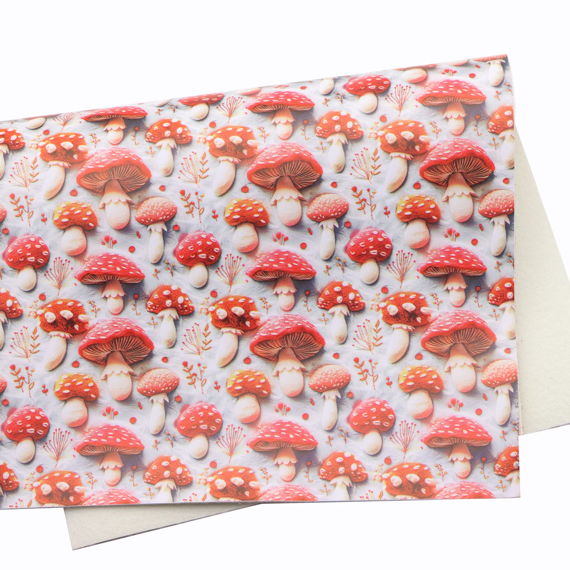 Imitation Embroidery 3D Effect Faux Leather Sheets Strawberry Bicycle Flower Printed Synthetic Leather for DIY 1Pc 20x33cm