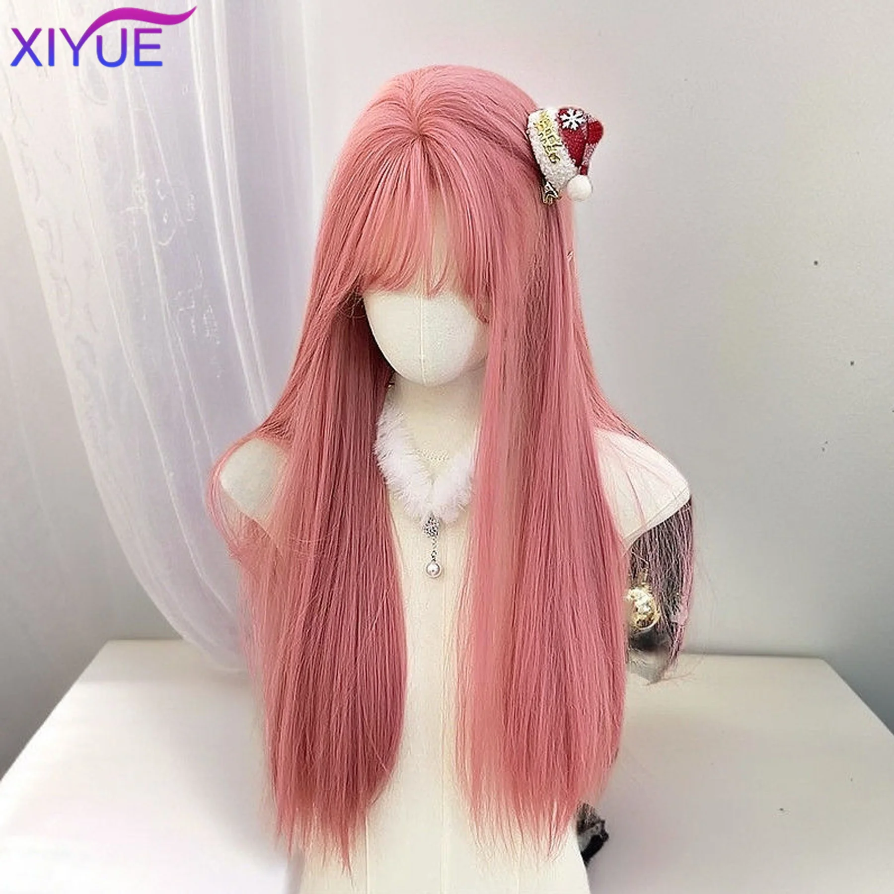 Synthetic Pink  Long straight hair Wigs Middle Part Natural Wave Wig Heat Resistant Cosplay Party Daily Hair Suitable for Women