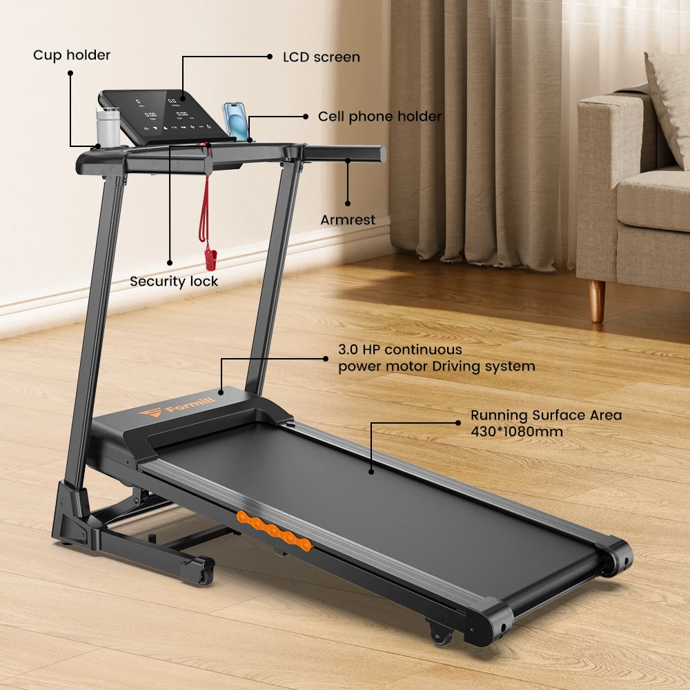 Tapis roulant Formill FT61 3.0HP Tapis roulant portatili per la casa Tappetino da passeggio con capacità di 330 libbre, tapis roulant pieghevole inclinato al 15%, display a LED - immagine 5
