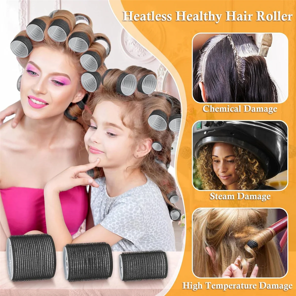 43PCS Hair Curlers Rollers with Clips 3 Sizes Jumbo Roller 12Duckbill Clips Rollers