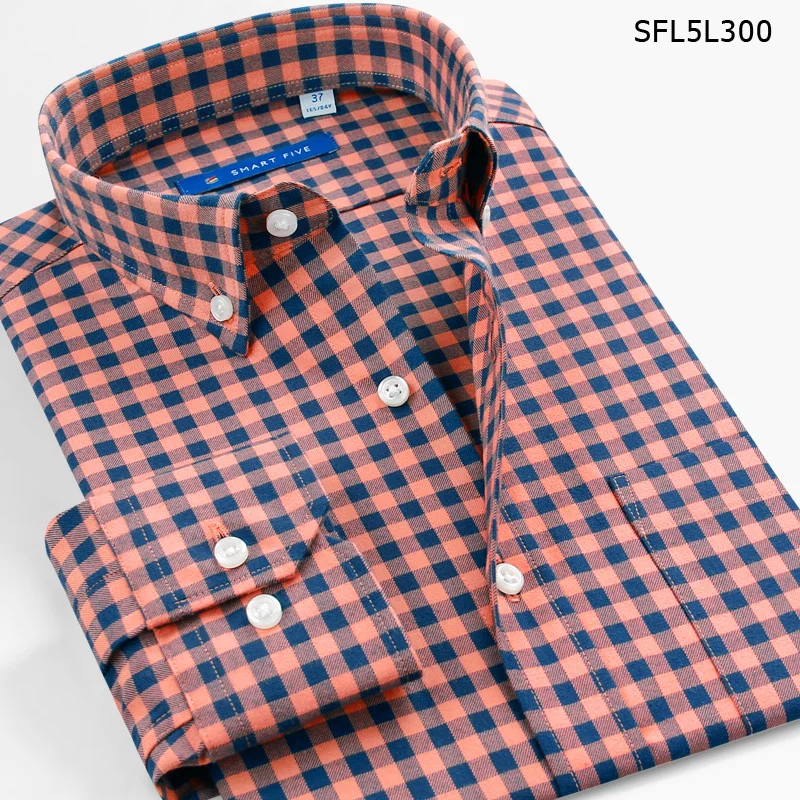 

Smart Five Men Shirt Long Sleeve Cotton Plaid Man Shirts Business Office Camisa Masculina Social Slim Fit Big Size 45 46