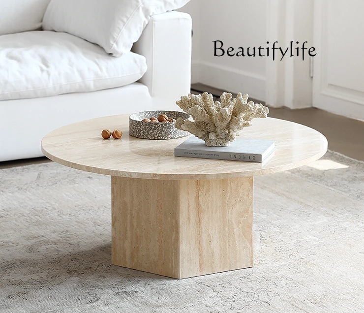 

Natural Cave Stone Coffee Table Villa Home Living Room Quiet Style Table French Retro round Tea Table