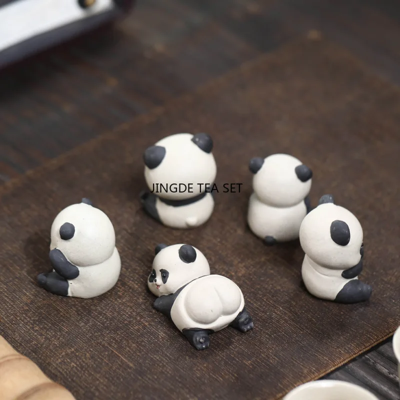 Yixing China Cute Purple Clay Tea Pet Handmade Panda Statue Tea Carving Crafts Tea Set Gifts